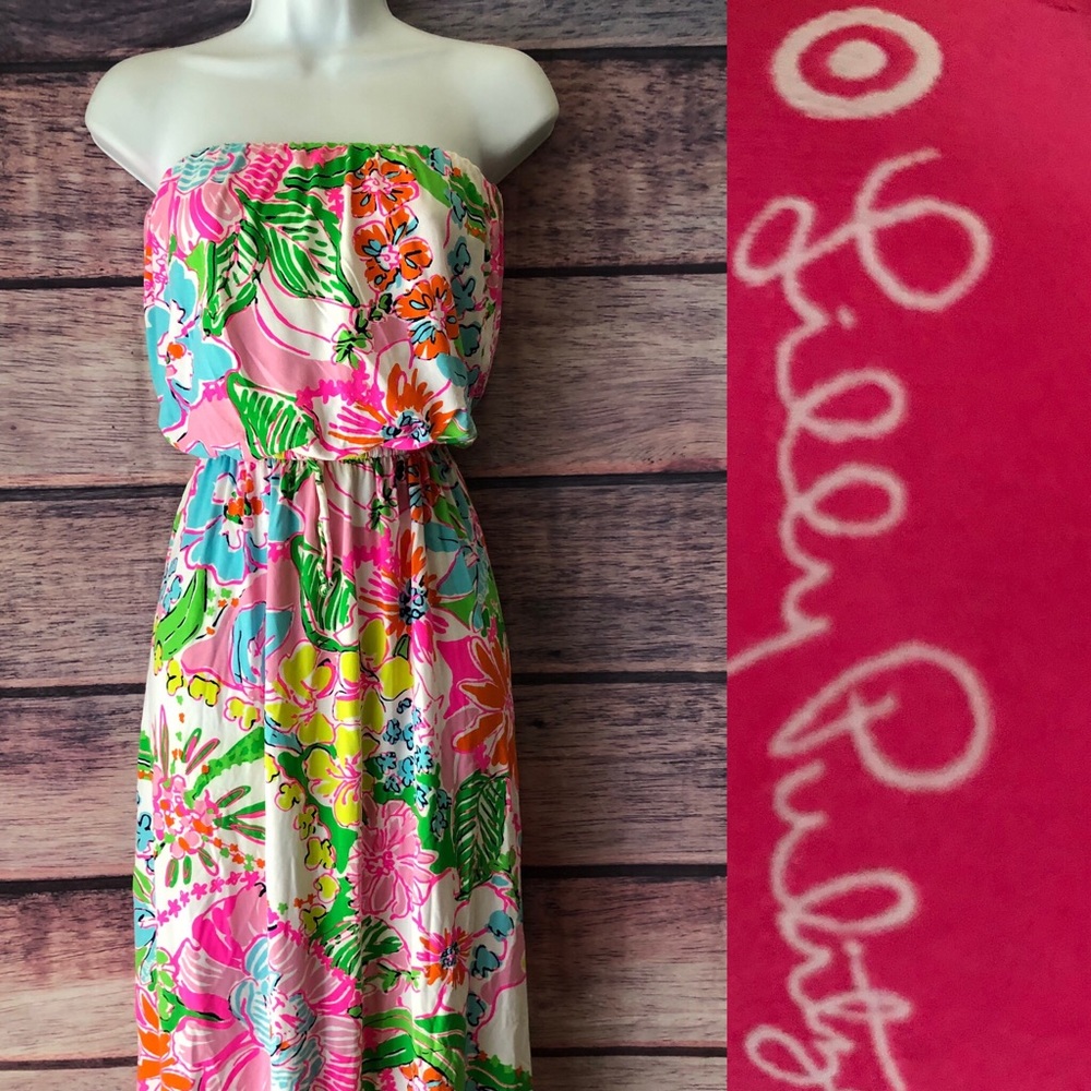 Lilly Pulitzer Strapless Dress XS Pink White